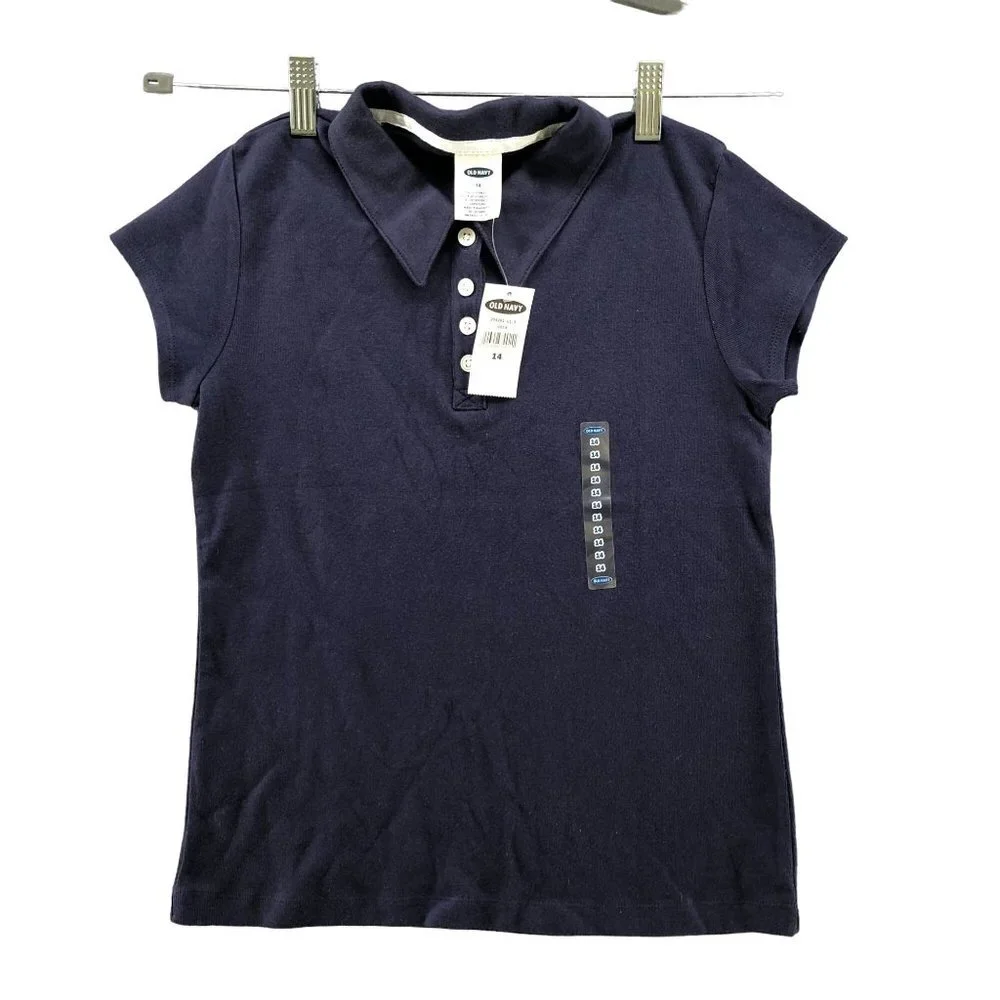 NWT Old Navy Girls Size 14‎ Polo Shirt Navy Blue Short Sleeve Cotton School